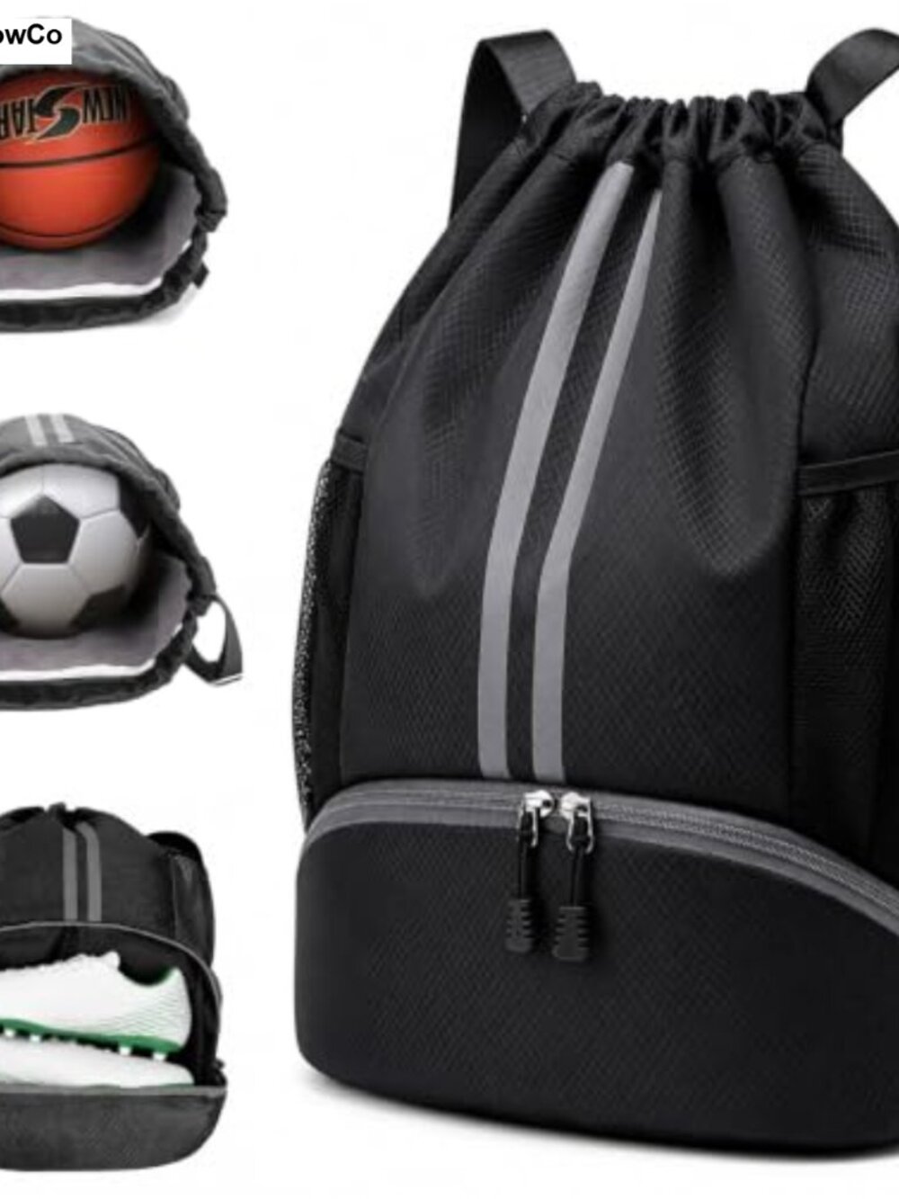 Waterproof Drawstring Backpack with Ball Compartment & Shoe Pocket